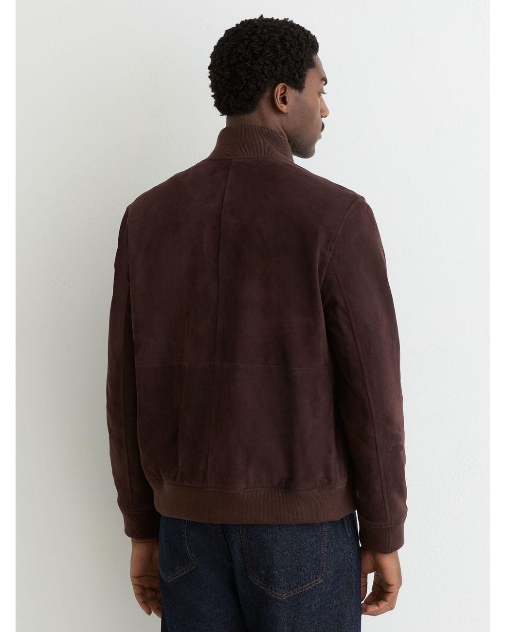 Reiss Brown Suede Zip-Through Funnel-Neck Jacket for men