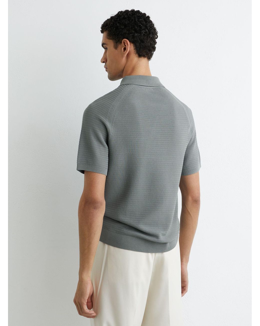 Reiss Gray Estate - Sage Textured-knit Half-zip Polo Shirt, M for men