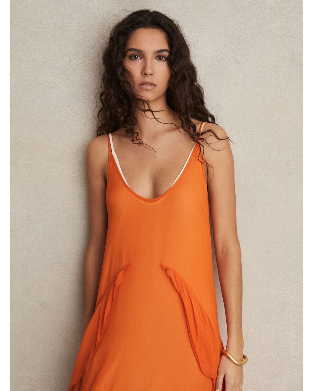 Reiss Eden - Orange Ruffle Detail Maxi Dress, Us 4