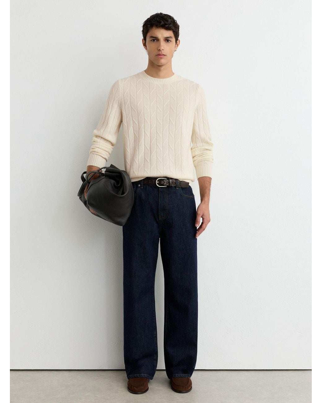 Reiss Leyton - Ivory White Wool Twisted-cable Crew-neck Jumper, M for men