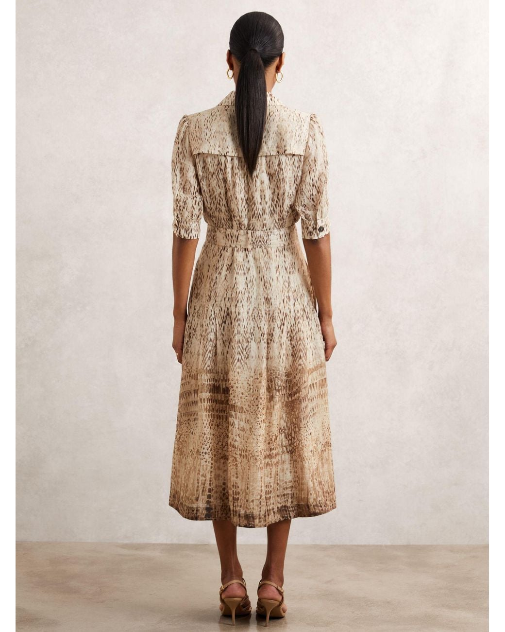 Reiss Natural Animal Print Belted Shirt Dress
