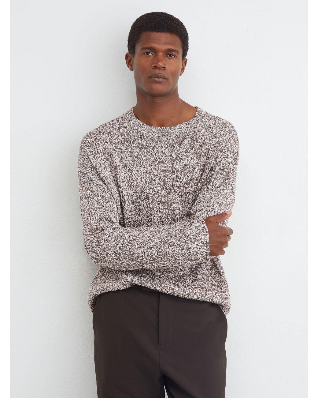 Reiss White Camel Cotton-Blend Marled Relaxed Jumper for men