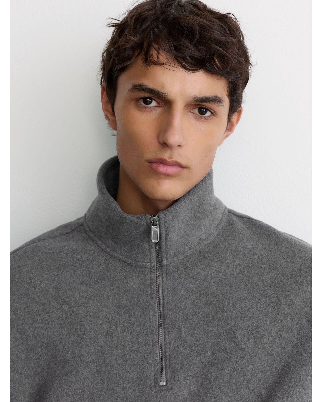 Reiss Gray Fleece Quarter-Zip Sweatshirt for men