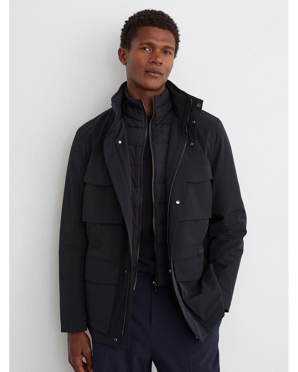 Reiss Blue Four-Pocket Hooded Jacket With Removable Gilet for men