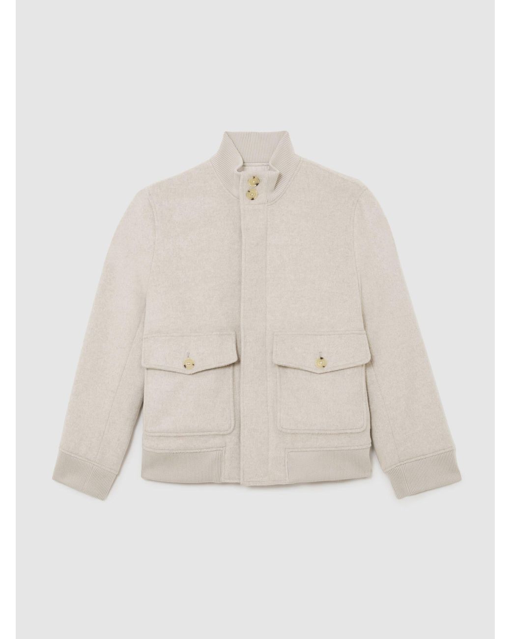 Reiss White Wool-Blend Funnel-Neck Bomber Jacket for men
