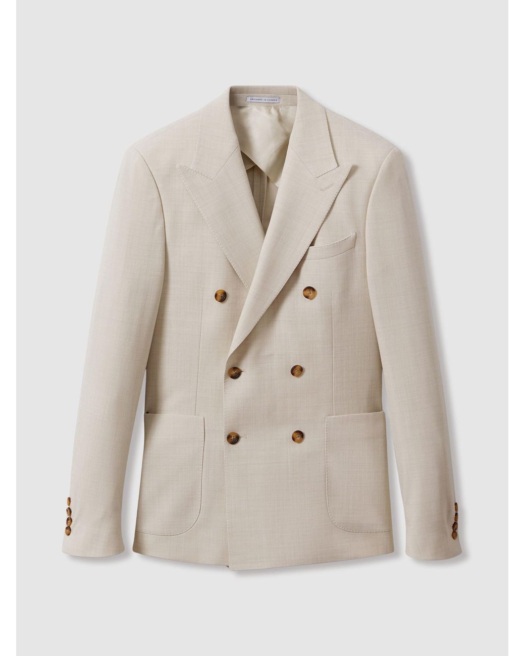 Reiss Natural Belmont Double-Breasted Textured Blazer With Wool for men