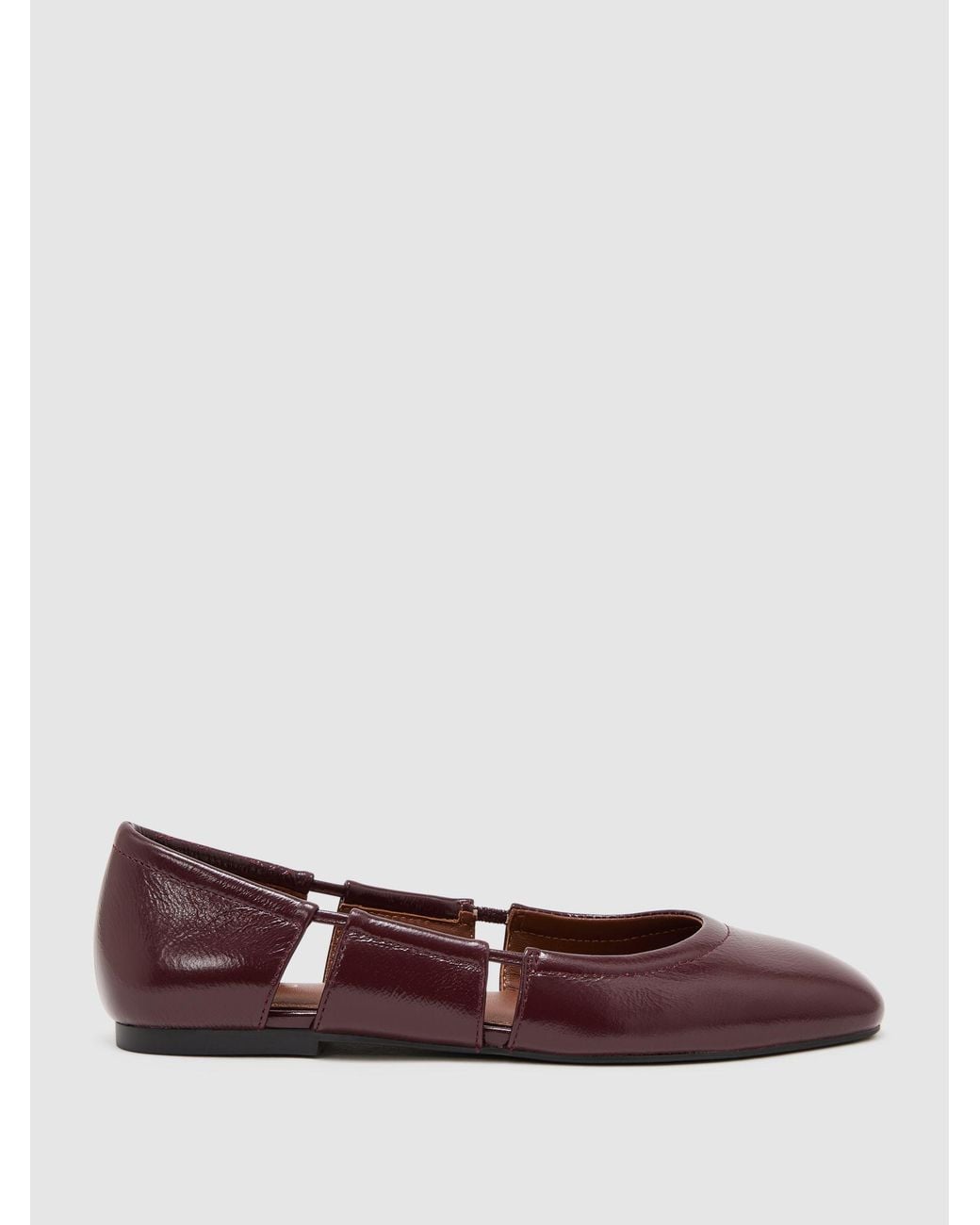 Reiss Gray Leather Cut-Out Ballet Flats