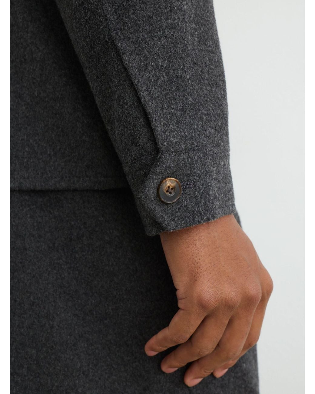Reiss Gray Collin - Charcoal Grey Brushed Wool-blend Patch-pocket Overshirt, L for men
