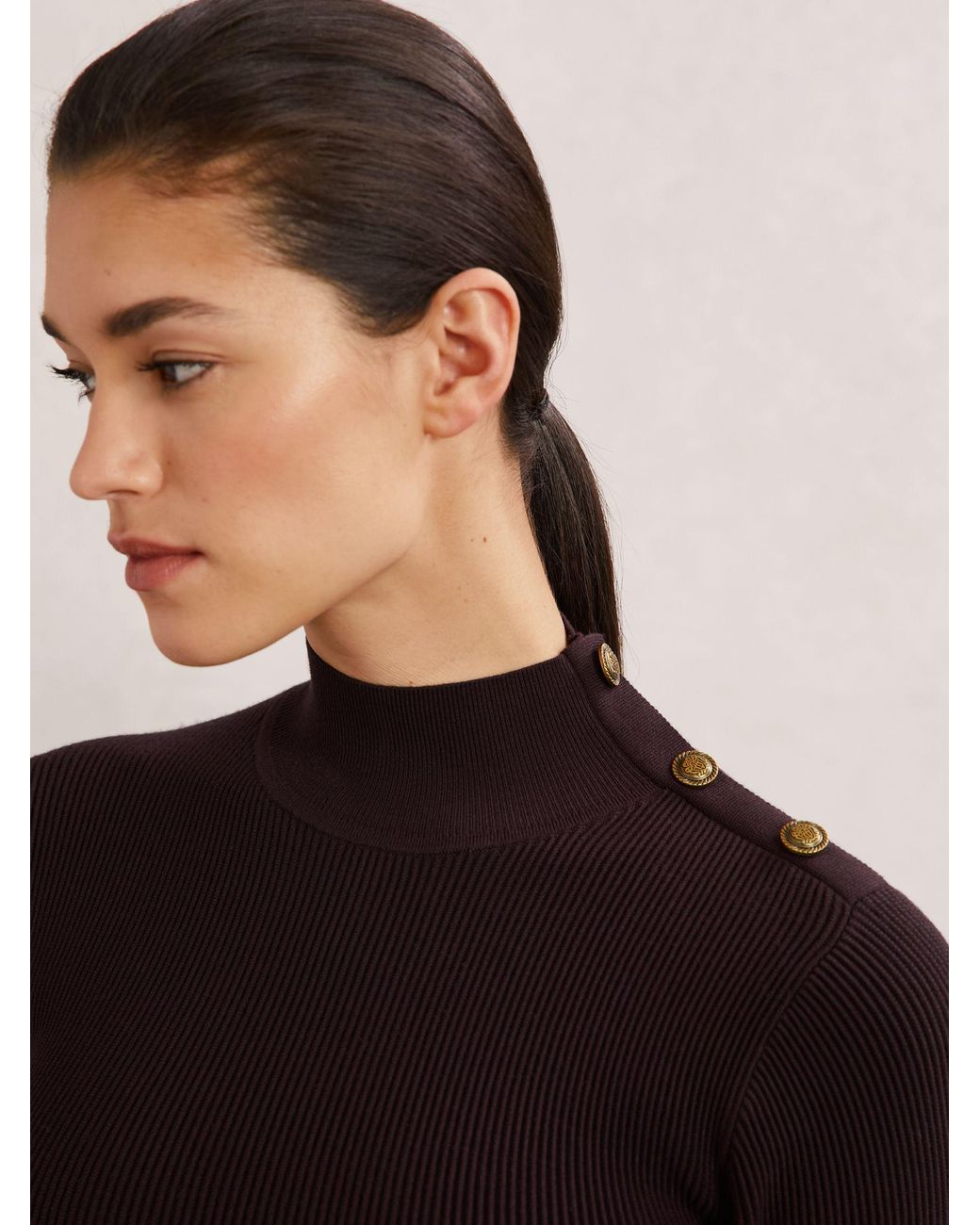Reiss Blue Rib-Knit High-Neck Peplum Top