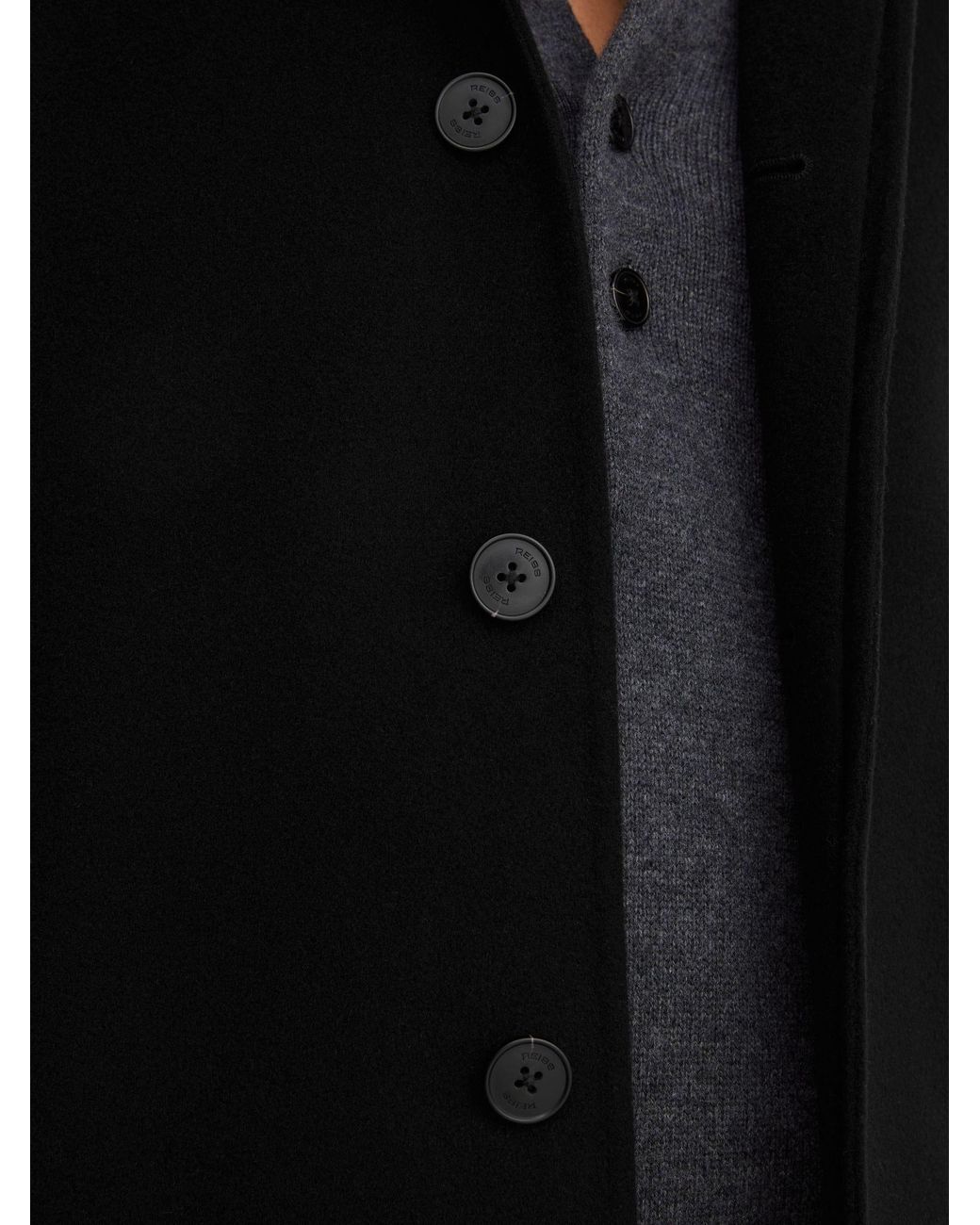 Reiss Black Wool-Blend Single-Breasted Raglan Overcoat for men