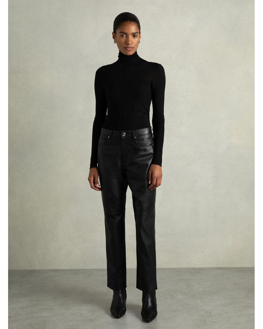 Reiss Black Leather Slim-leg Pants