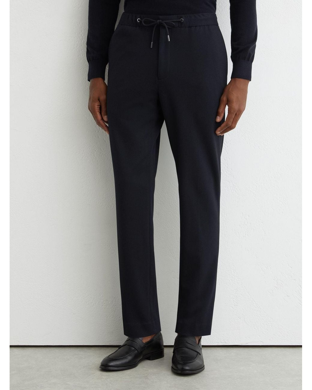 Reiss Natural Tailored-Fit Stretch-Piqué Drawstring Trousers for men