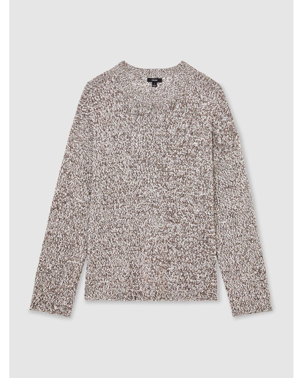Reiss White Camel Cotton-Blend Marled Relaxed Jumper for men