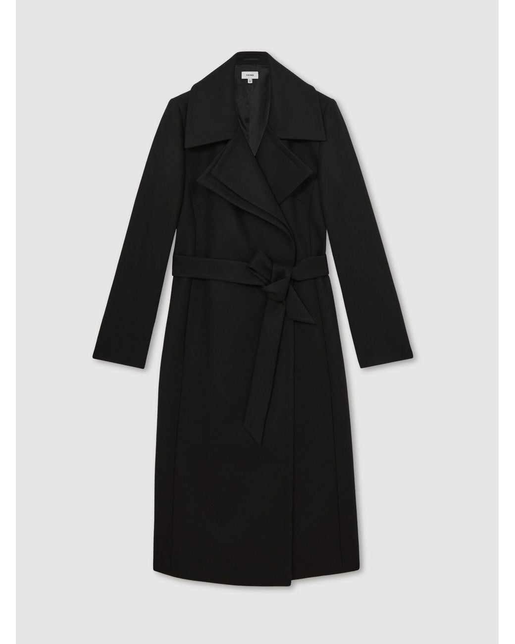 Reiss Black Petite Wool-Blend Double-Lapel Belted Coat With Cashmere