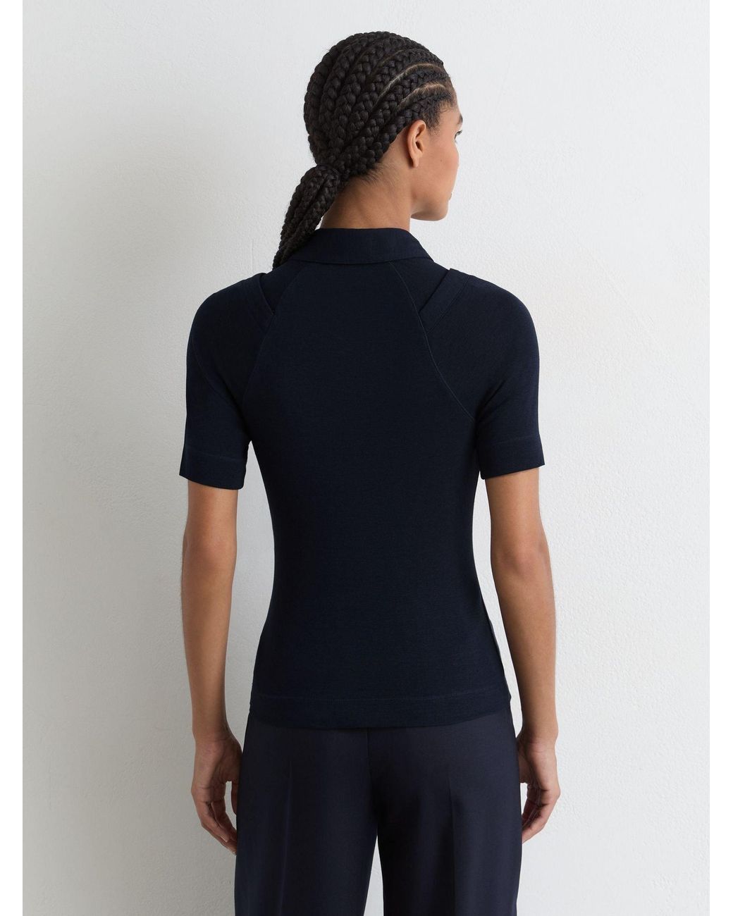Reiss Blue Collar-Insert Jersey-Knit Top With Wool