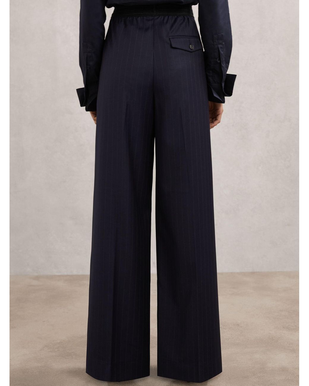 Reiss Blue Wool-Blend Pinstripe Wide-Leg Trousers