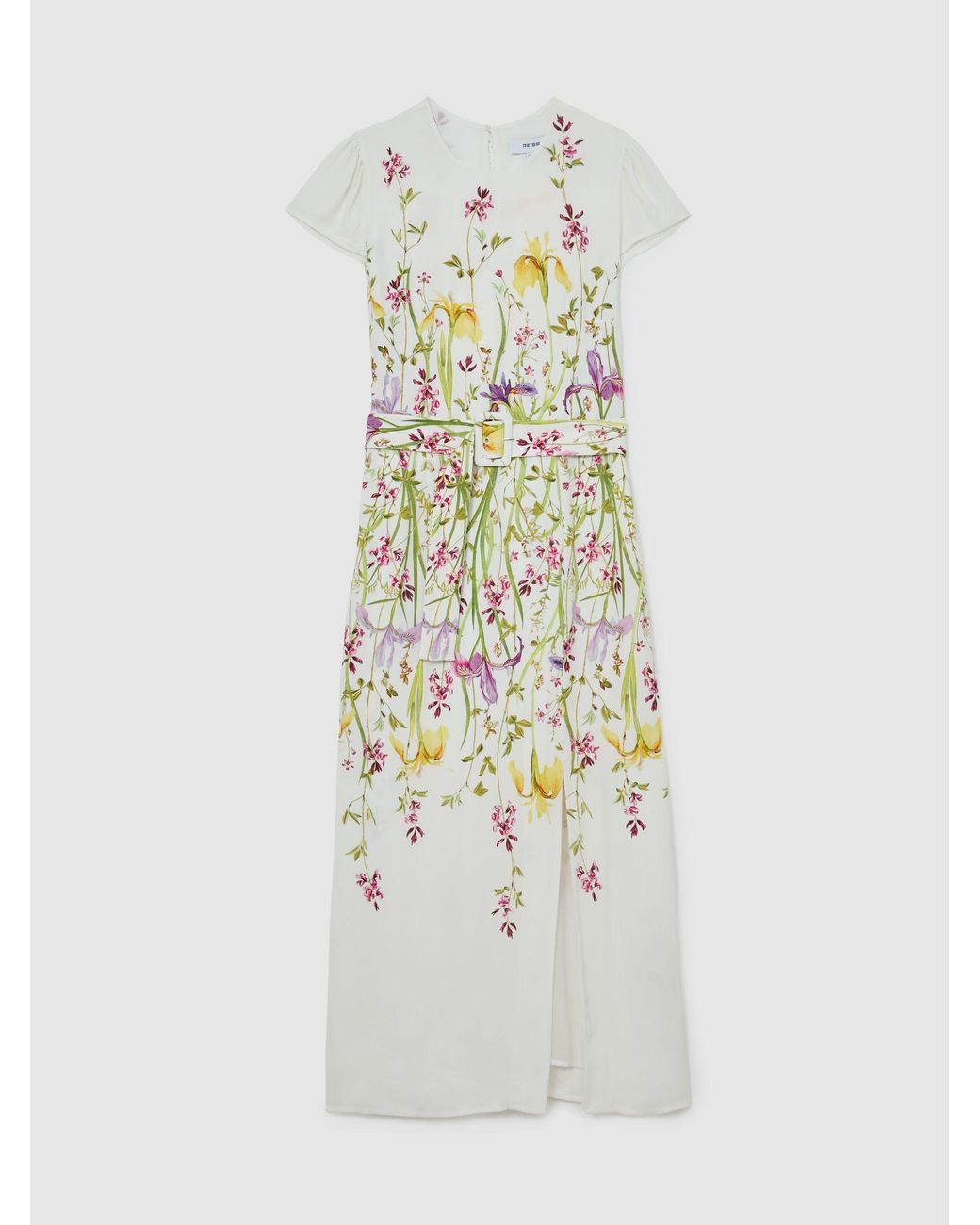 Reiss Natural Cream & Floral-Print Belted Midi Dress