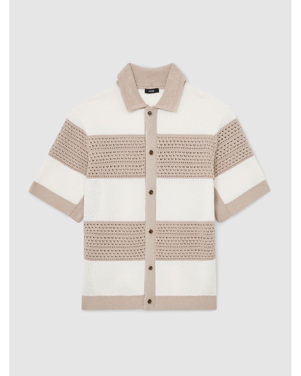Reiss White Stone Cotton Block-Stripe Knitted Shirt for men