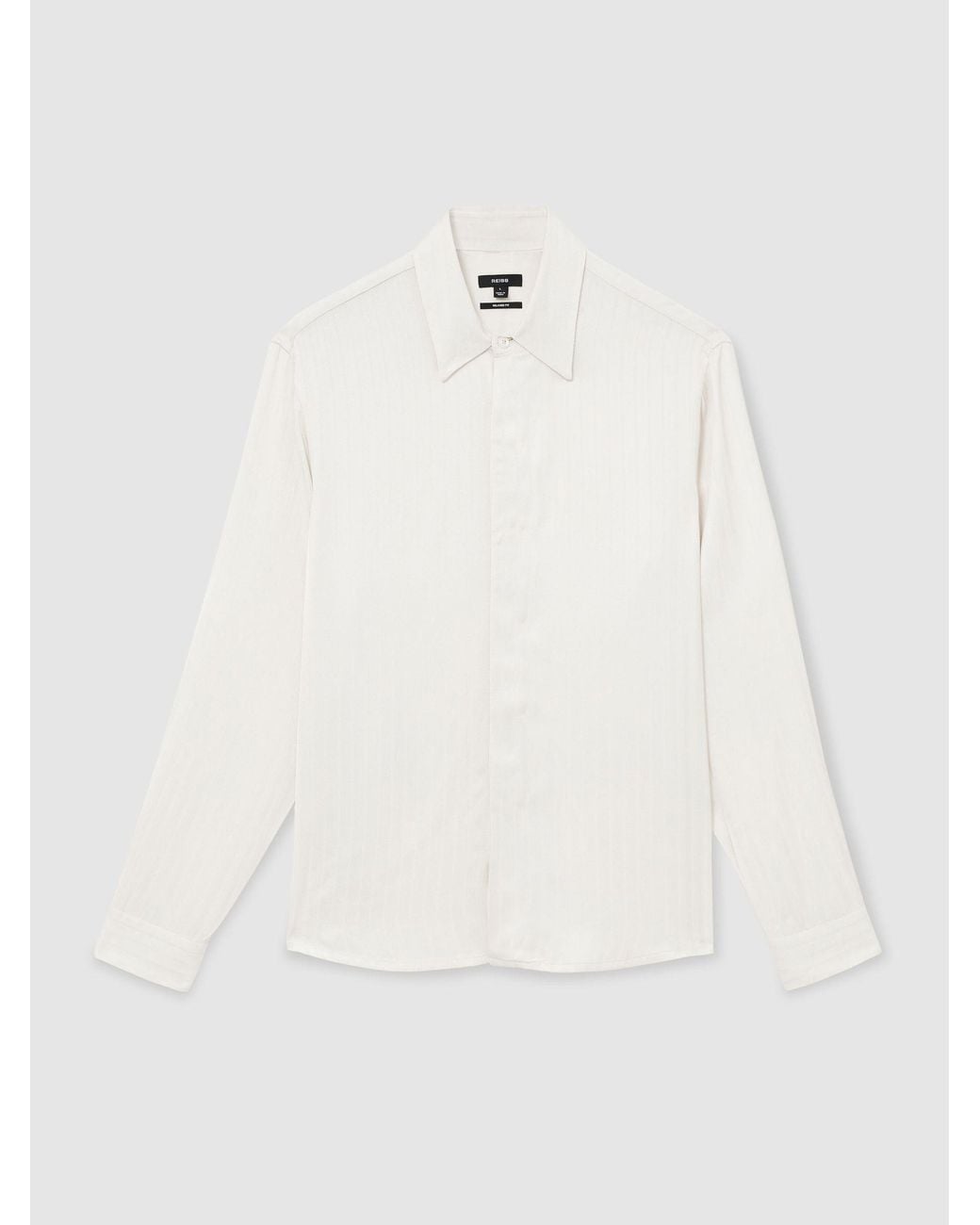 Reiss Gray Atelier Herringbone-Stripe Long-Sleeve Shirt Regular-Fit for men