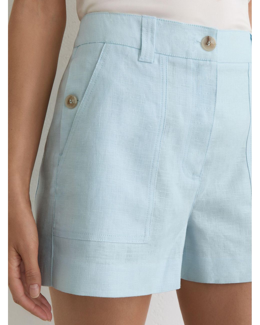 Reiss White Ashby - Light Blue Linen Chambray Shorts, Us 14 Regular