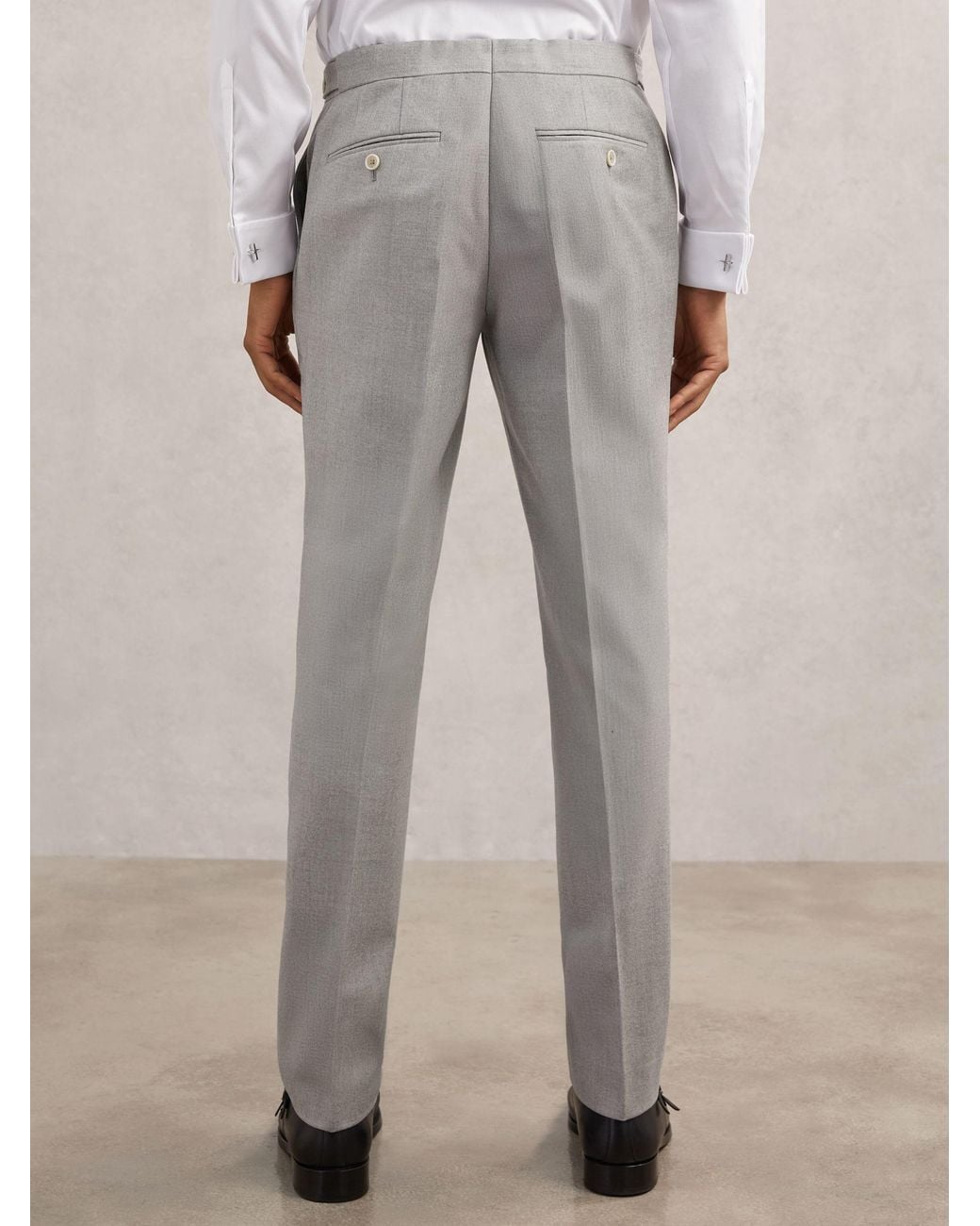 Reiss Natural Wool-Flannel Tailored-Fit Suit Trousers for men