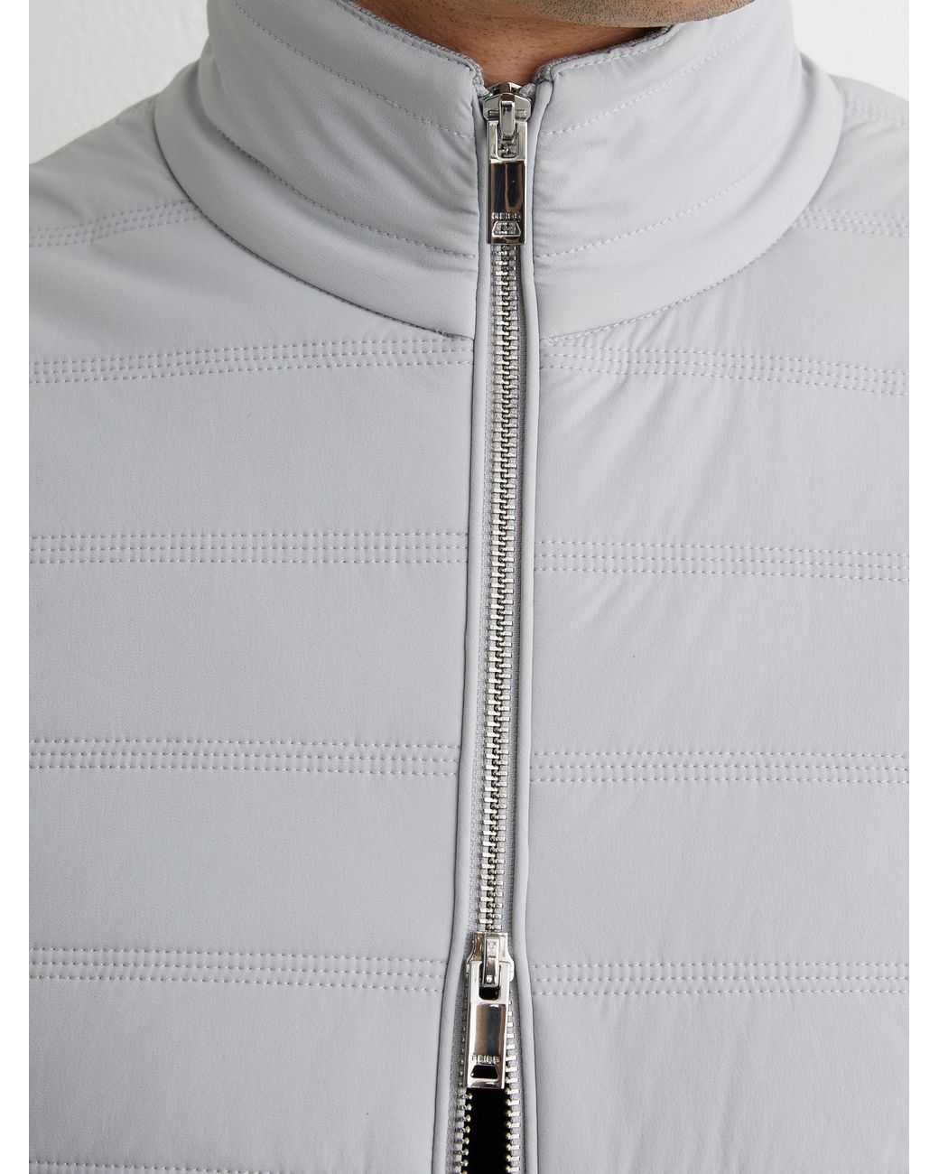 Reiss Gray Funnel-Neck Quilted Knit Gilet for men