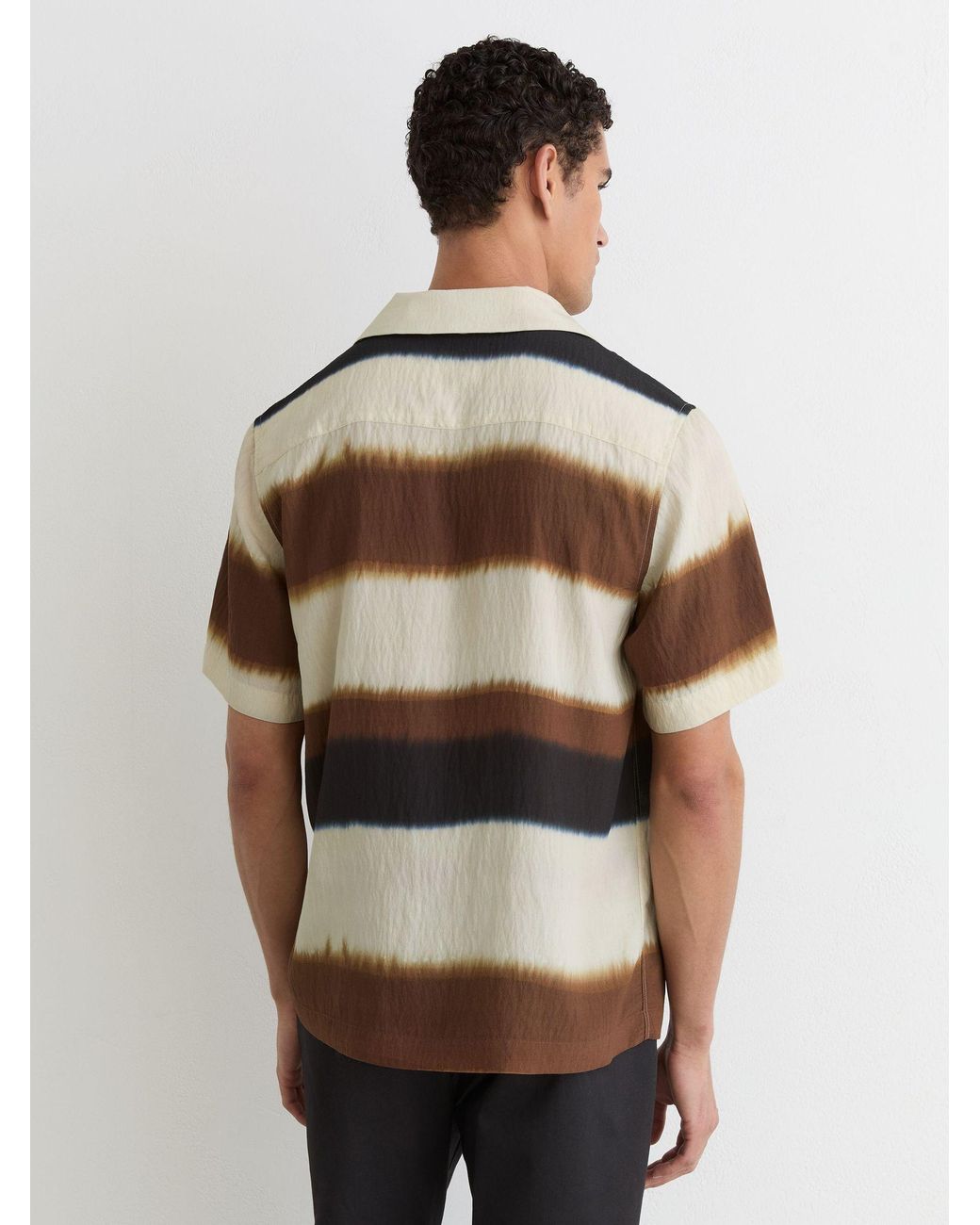 Reiss White Block-Stripe Cuban-Collar Shirt for men