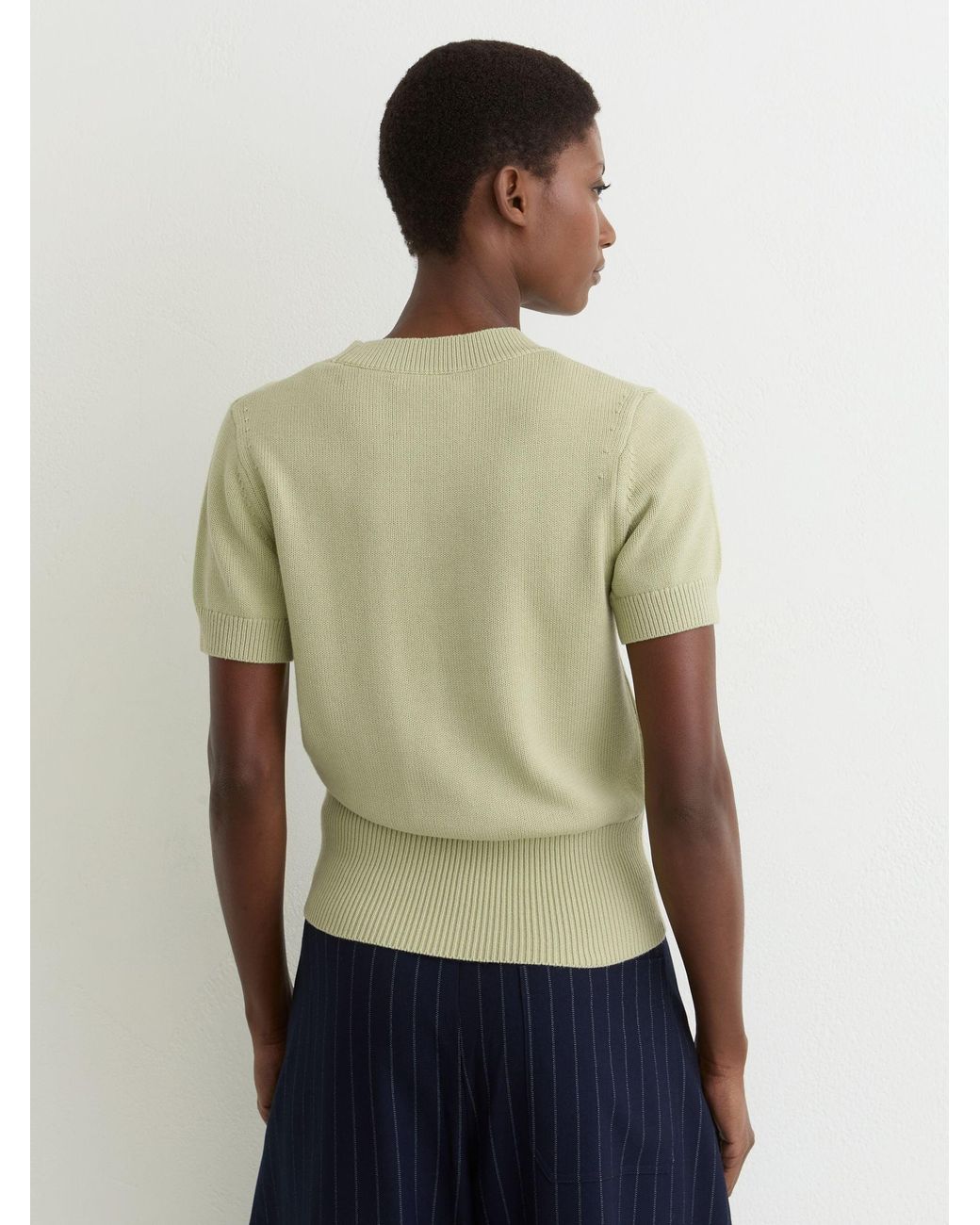 Reiss Blue Cotton And Wool Crew-Neck Top