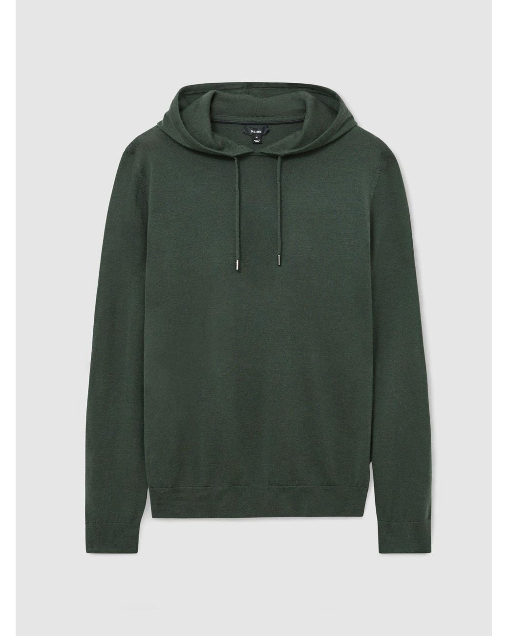 Reiss Green Merino Wool Drawstring Hoodie for men