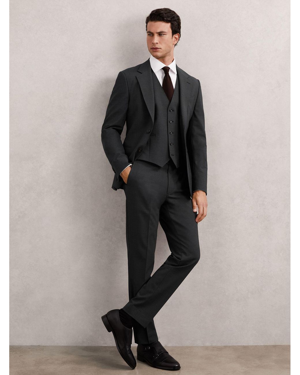 Reiss Black Promise - Grey Wool-blend Tailored-fit Waistcoat, Us 40 Regular for men
