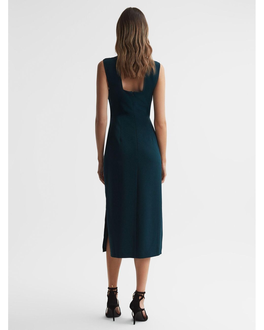 Reiss Jayla Cross-over Slim-fit Woven Midi Dress in Blue | Lyst