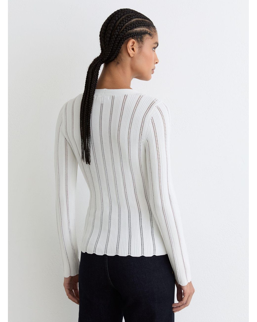 Reiss Loui - White Open-stitch V-neck Jumper, Xs (us 2)