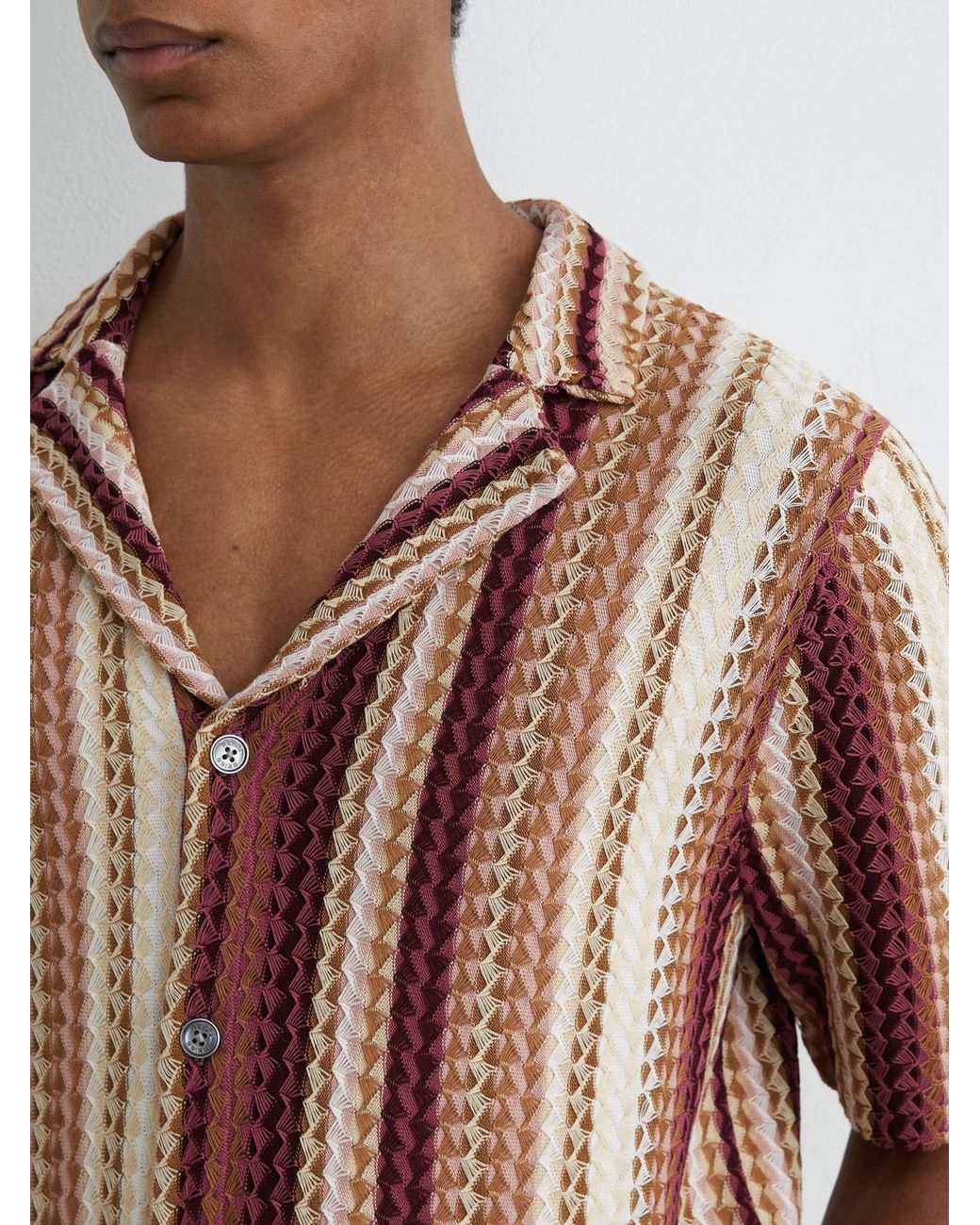 Reiss White Stripe-Knit Cuban-Collar Shirt for men