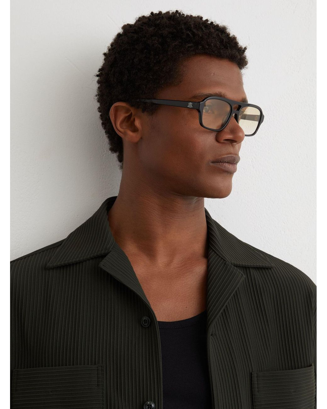 Reiss Black Ribbed Cuban-Collar Shirt for men