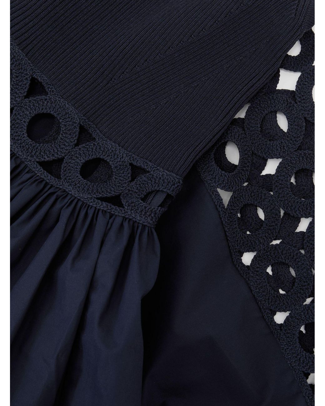 Reiss Blue Rib-Knit Woven Mix Cut-Out Midi Dress