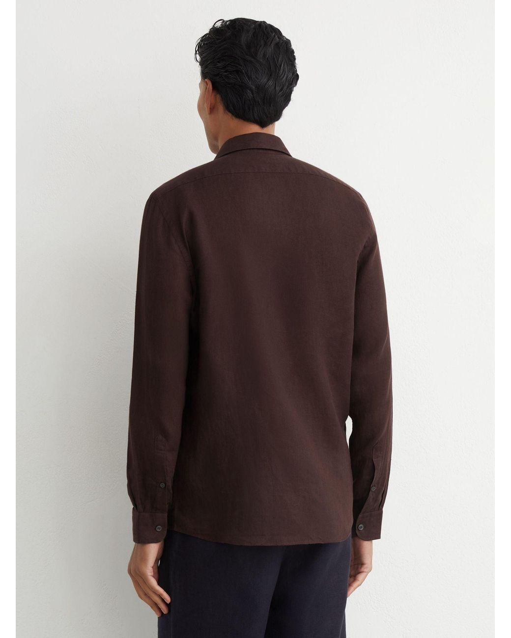 Reiss Black Ruban - Chocolate Brown Linen Cutaway-collar Regular-fit Shirt, L for men