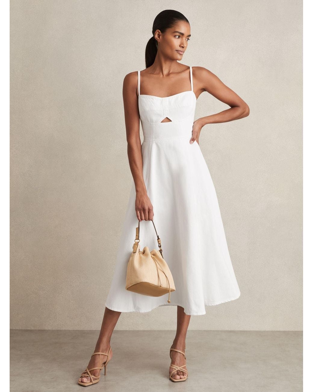 slim fit dress slacks Liverpool Fit & Flare Denim Midi Dress