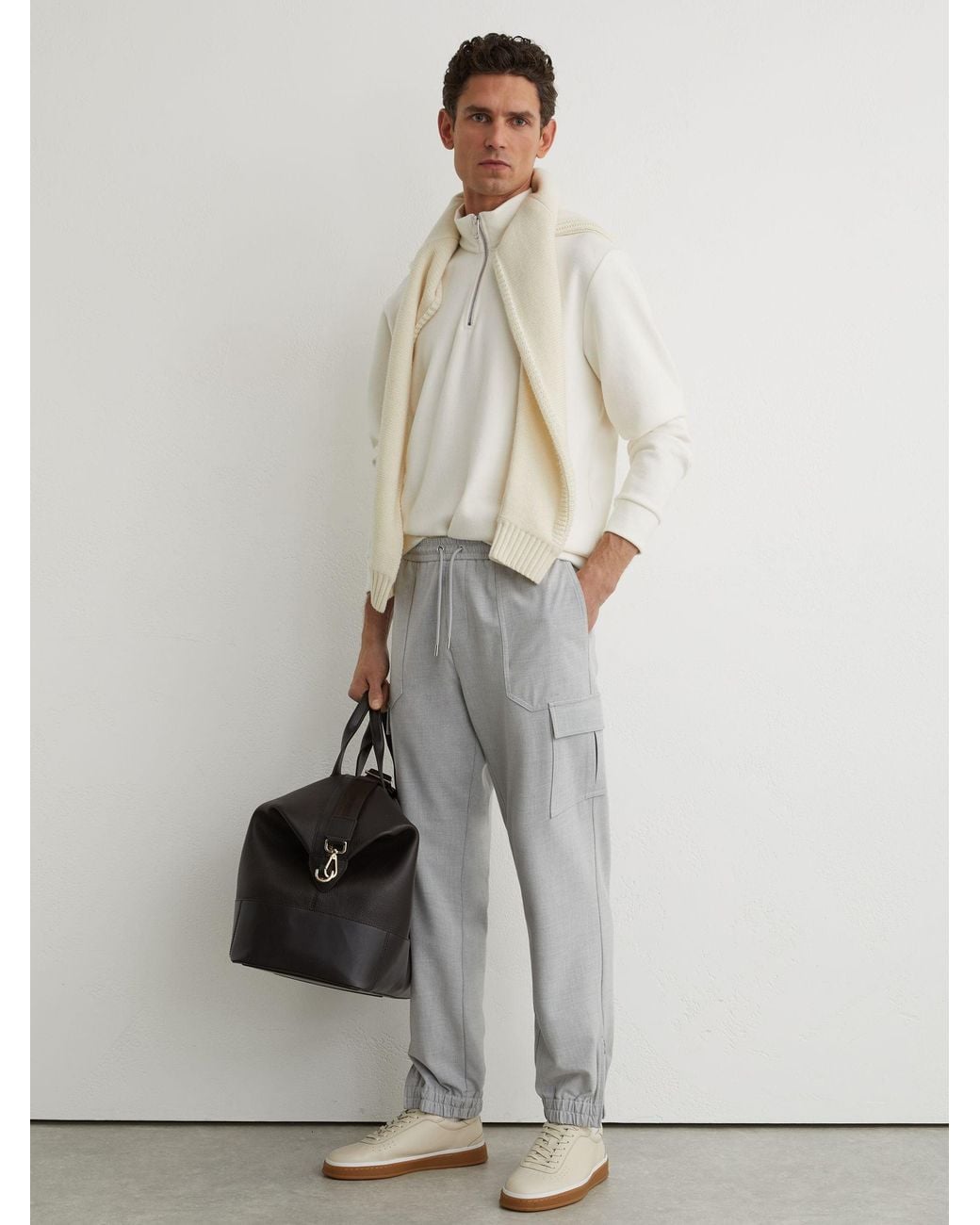 Reiss White Slim-Leg Drawstring Cargo Trousers for men