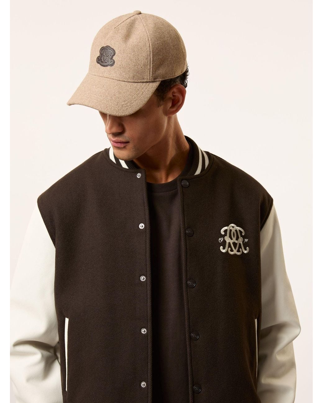Reiss Natural Monogram Relaxed Varsity Jacket for men