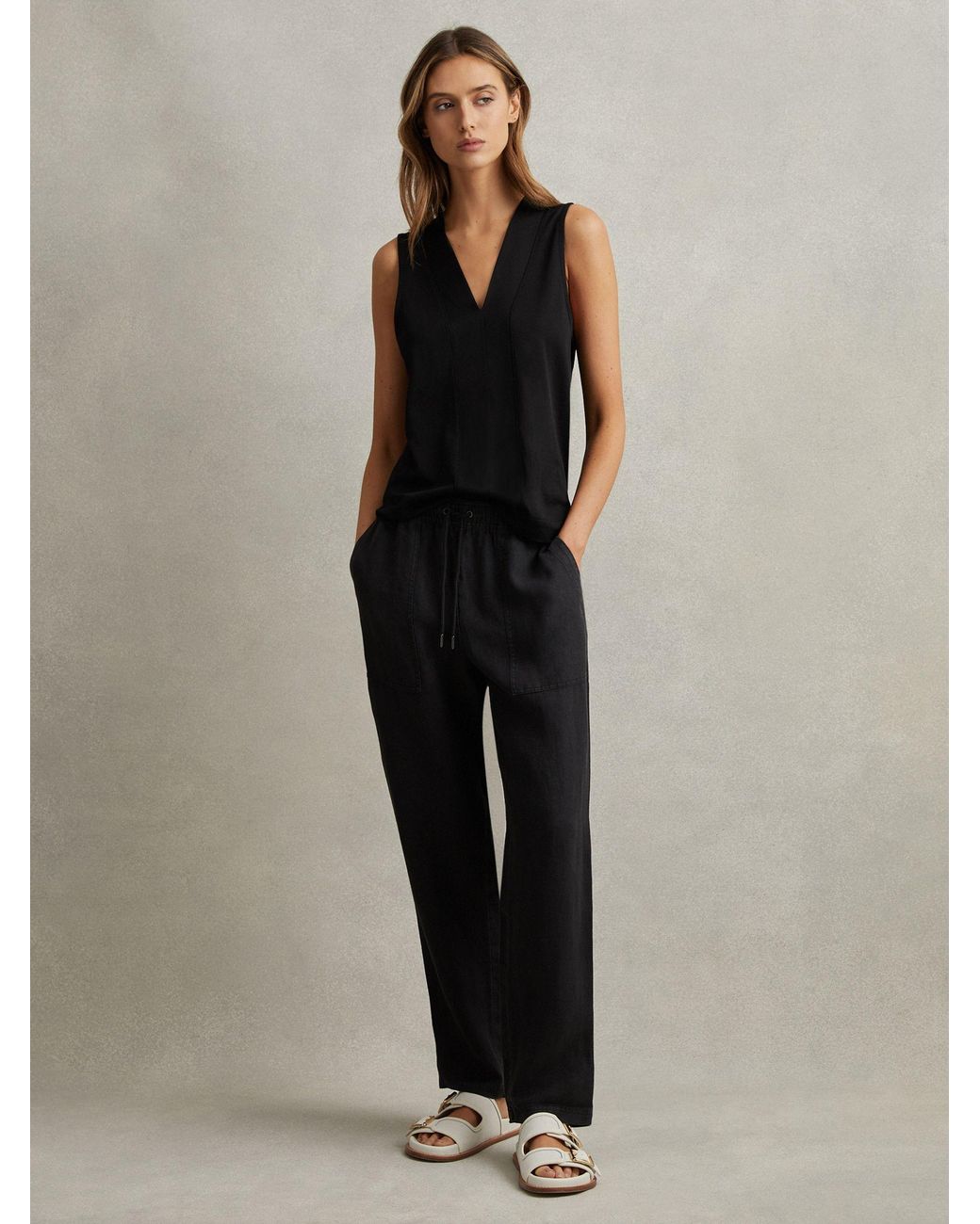 Reiss Black V-Neck Shell Top