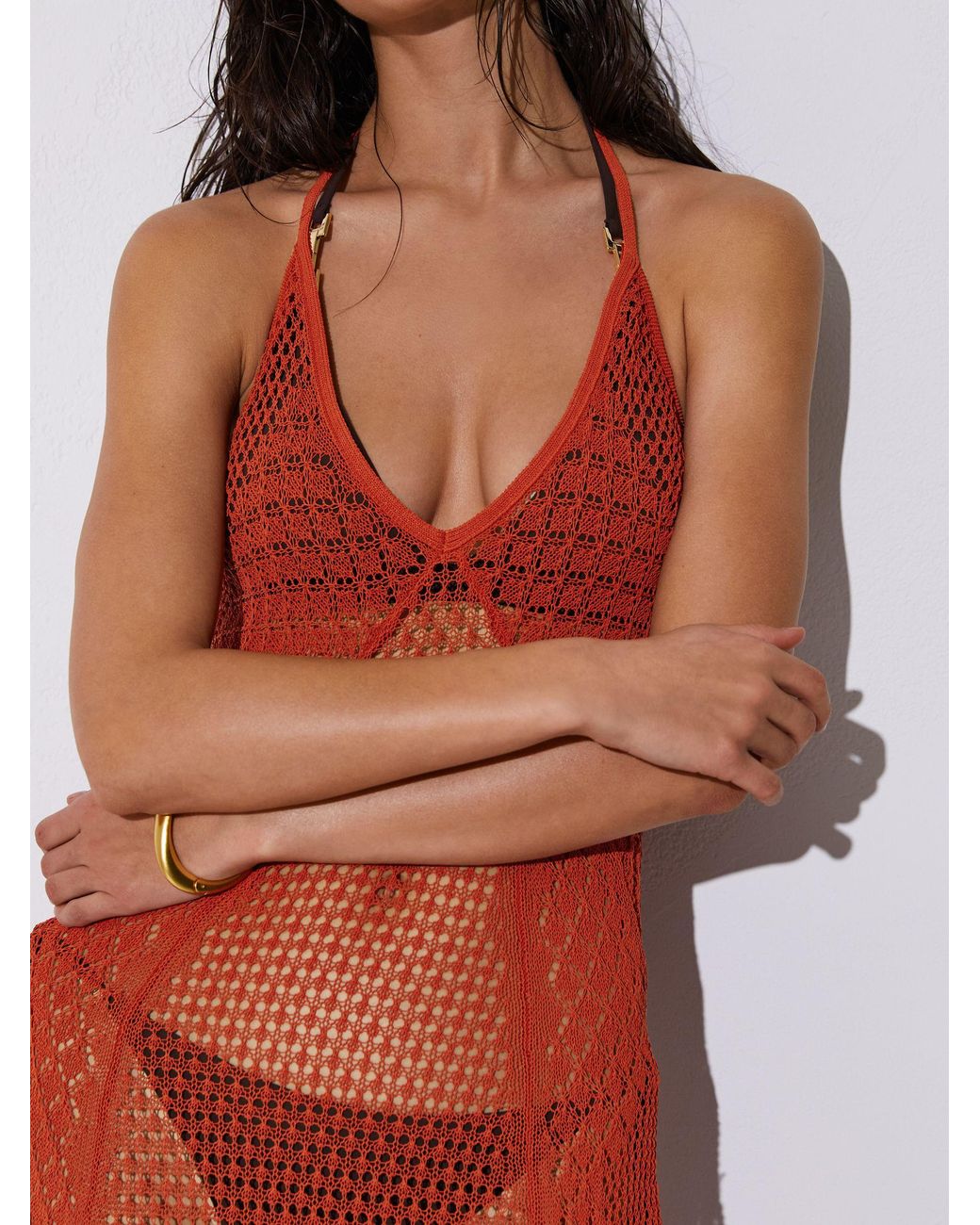 Reiss Red Cotton-Blend Crochet Beach Dress