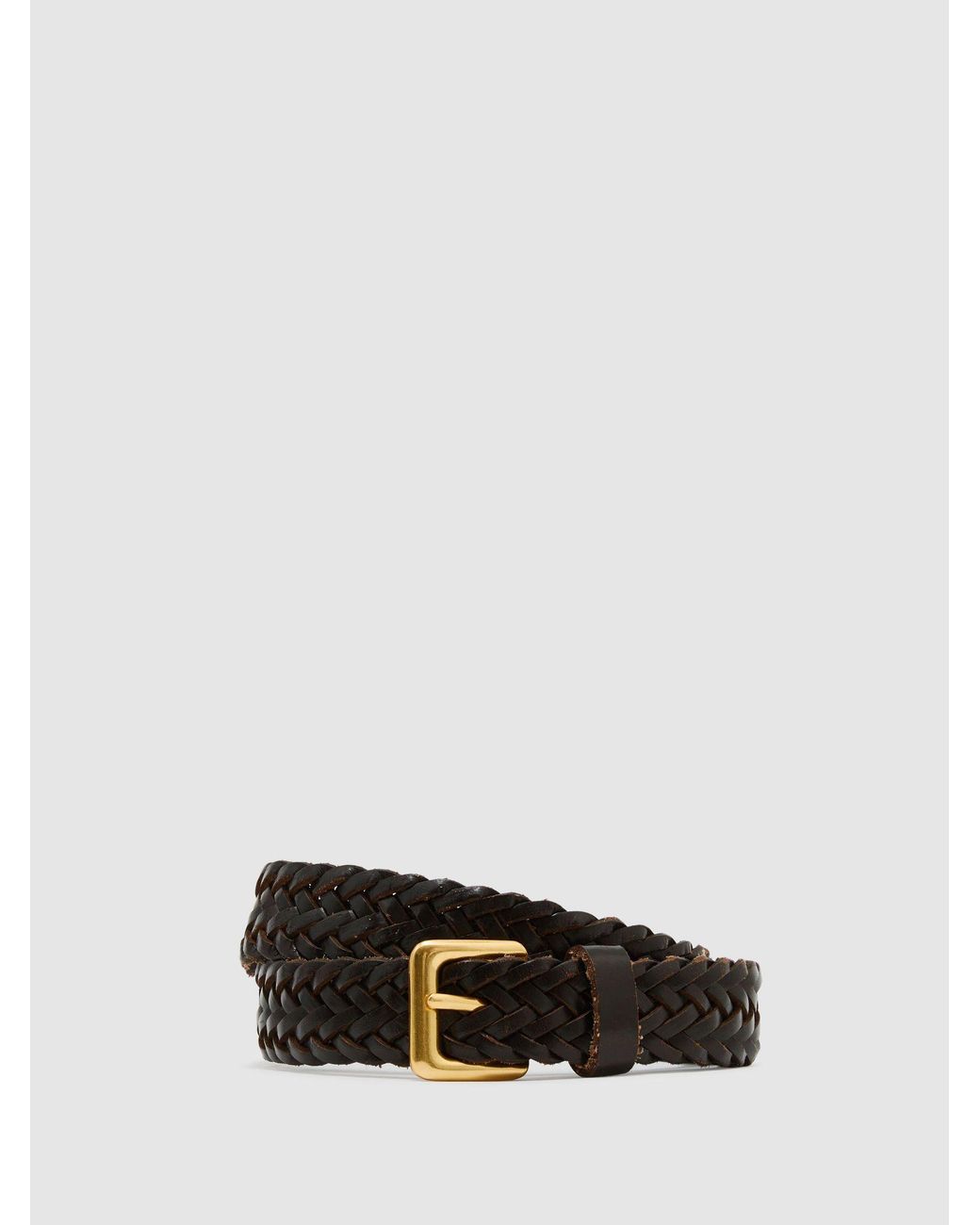 Reiss Brown Slim Leather Woven Belt