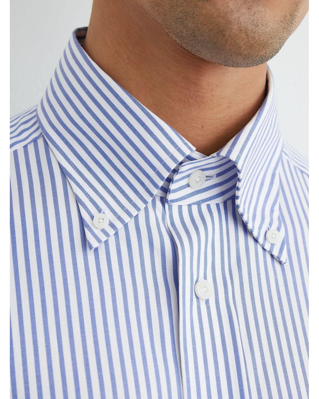Reiss Blue Stripe Cotton Striped Button-Down Shirt Regular-Fit for men