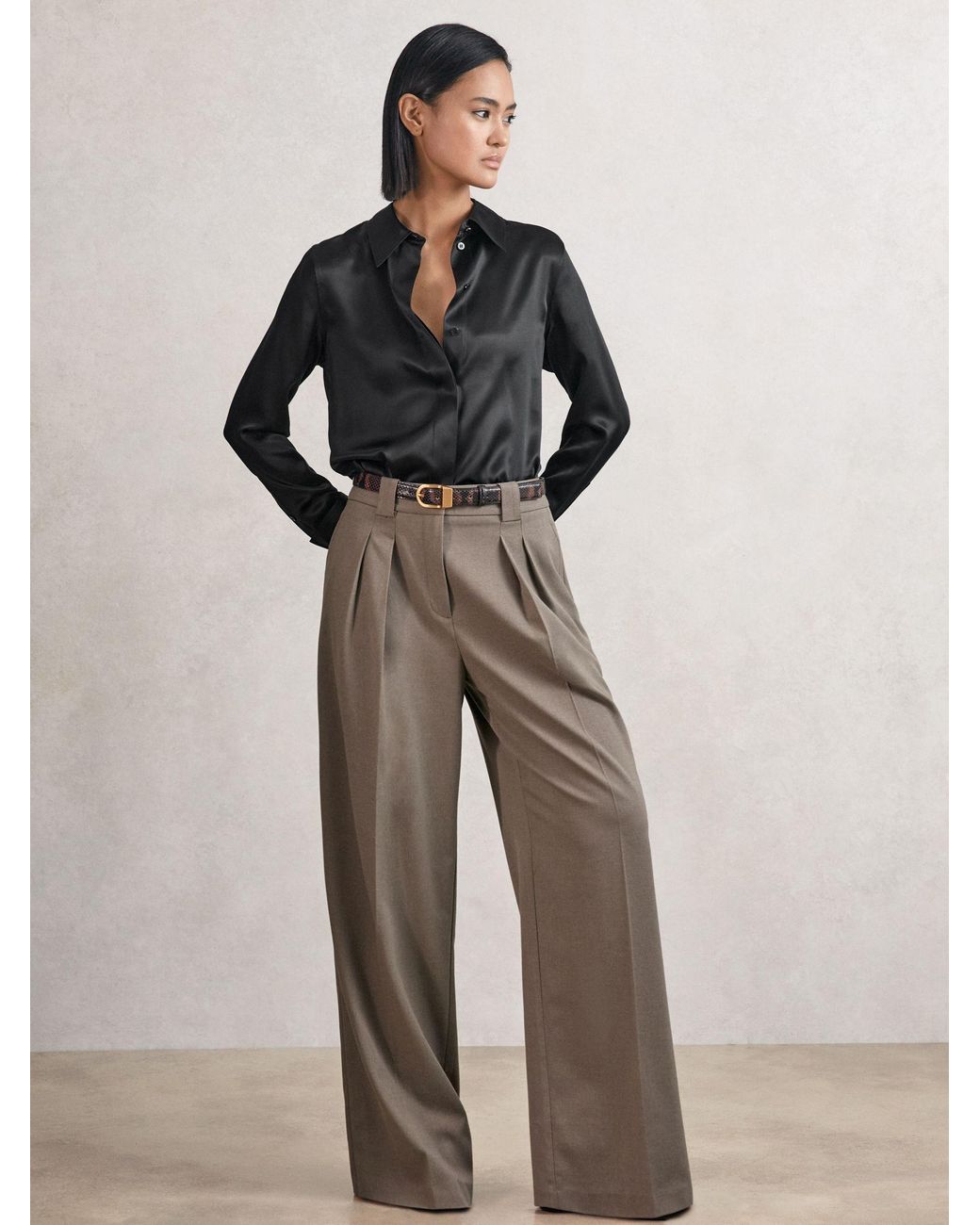 Reiss Gray Silk-Satin Concealed-Placket Shirt