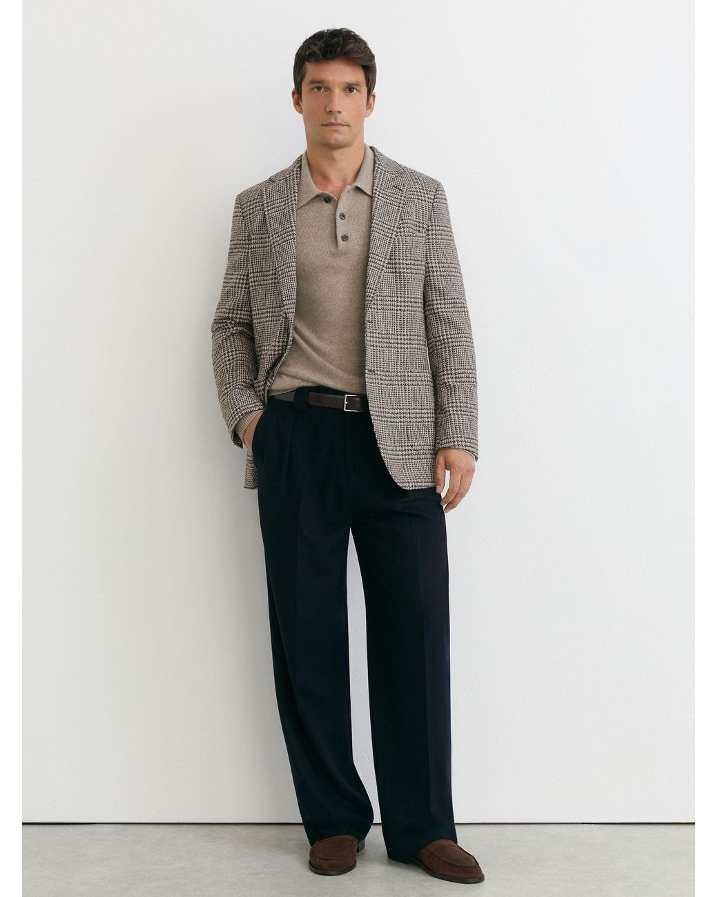 Reiss Brown Classic Fit Wool-Blend Houndstooth Single-Breasted Blazer for men