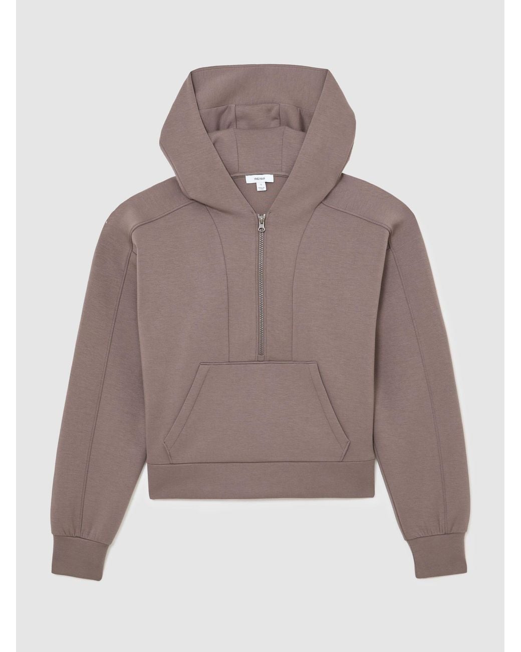 Reiss Brown Premium Interlock Half-Zip Hoodie