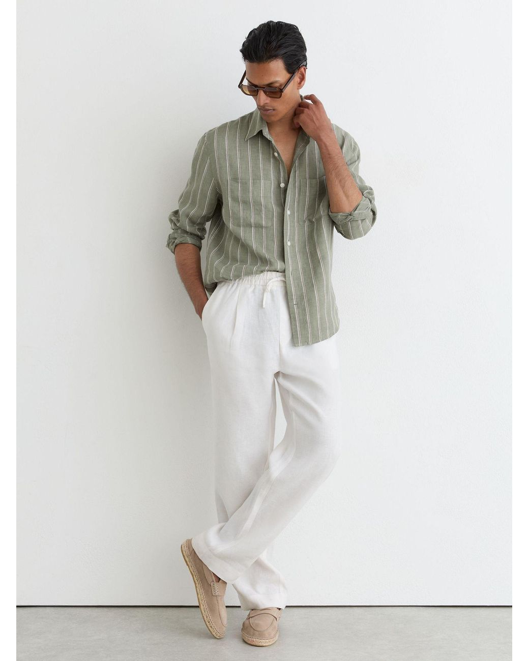 Reiss Multicolor Linen Striped Regular-Fit Shirt for men