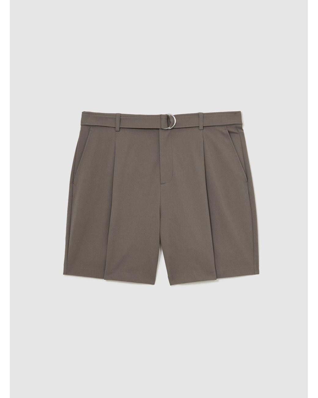 Reiss Gray Taupe Hadi Belted Pleated Shorts for men