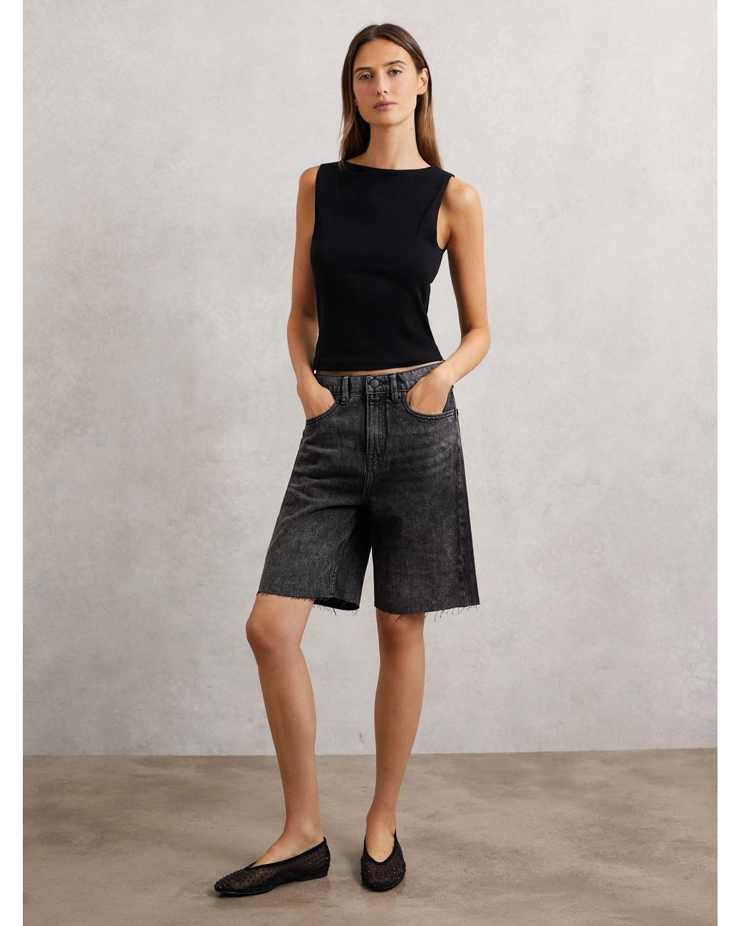GOOD AMERICAN Black Good Denim Bermuda Shorts