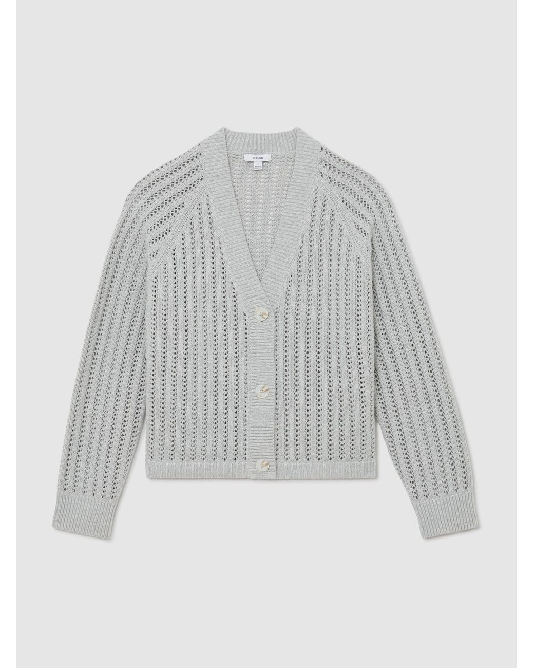 Reiss White Cotton-Blend Open-Knit Cardigan